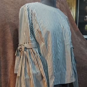Grey and white striped blouse, size Large